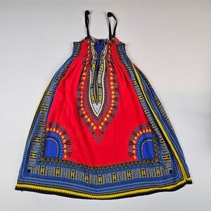 Step In Style African Theme Mini Dress With Elastic Straps Rouched Top Sz S/M‎